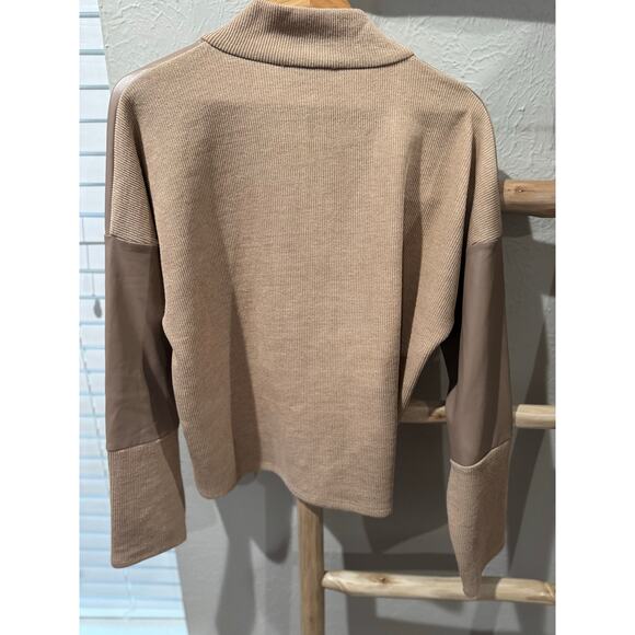 THML Brown Knit Faux Leather Quarter Zip XL - Picture 3 of 4